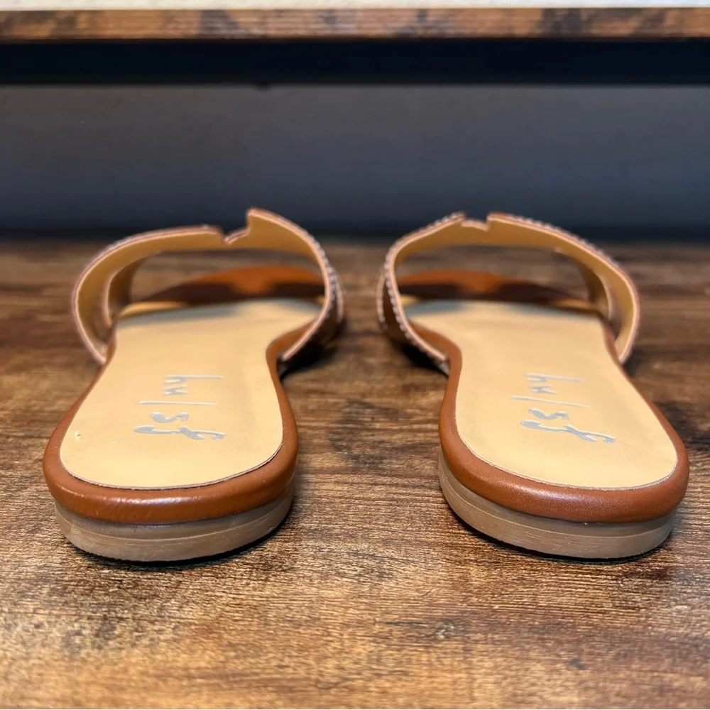 French Sole Alibi Brown Leather Flat Sandals Slip On Open Round Toe Women's 9.5 - Picture 5 of 10